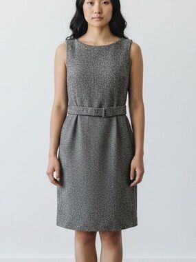 BANANA REPUBLIC Brown Tan and Blue Tweed Belted Sheath Dress Size 6
